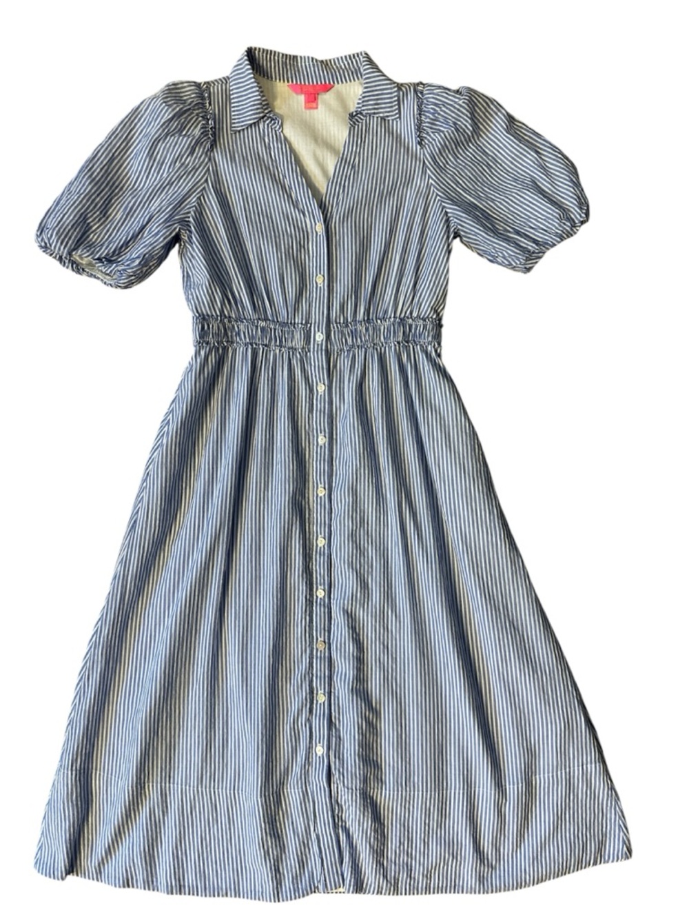 Lily Pulitzer Blue & White Striped Button-Front Midi Dress w/ Pockets. Size 4